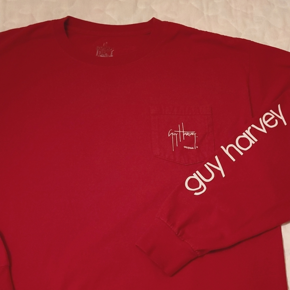 Guy Harvey red long sleeve graphic T shirt XL - Picture 1 of 4